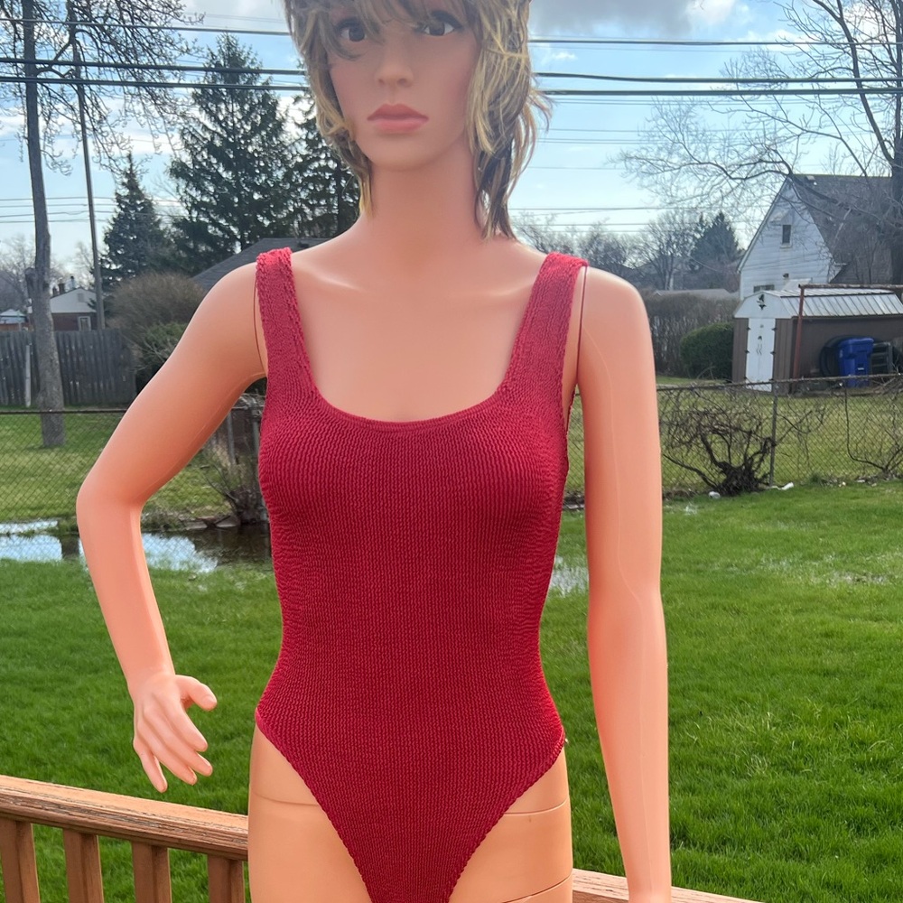 Bond-Eye Australian ‘Baywatch Red’/Blood Orange Shimmer One-Piece Swimsuit, NWT - Picture 2 of 16